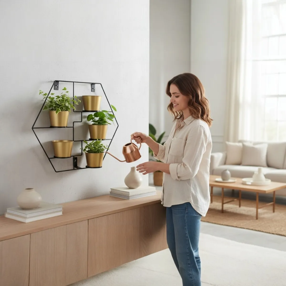 KIVARA - Repisa Flotante Hexagonal Porta Macetero o Vela Deco 56x49x7