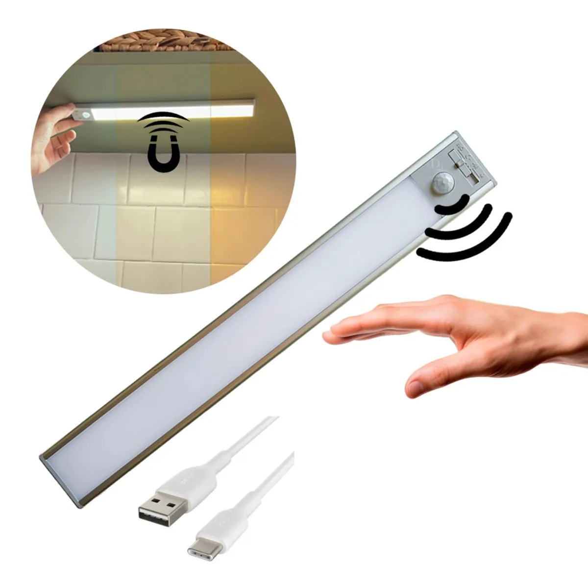 GENERICO - Barra de Luz LED Recargable de 30 cm Sensor de Movimiento