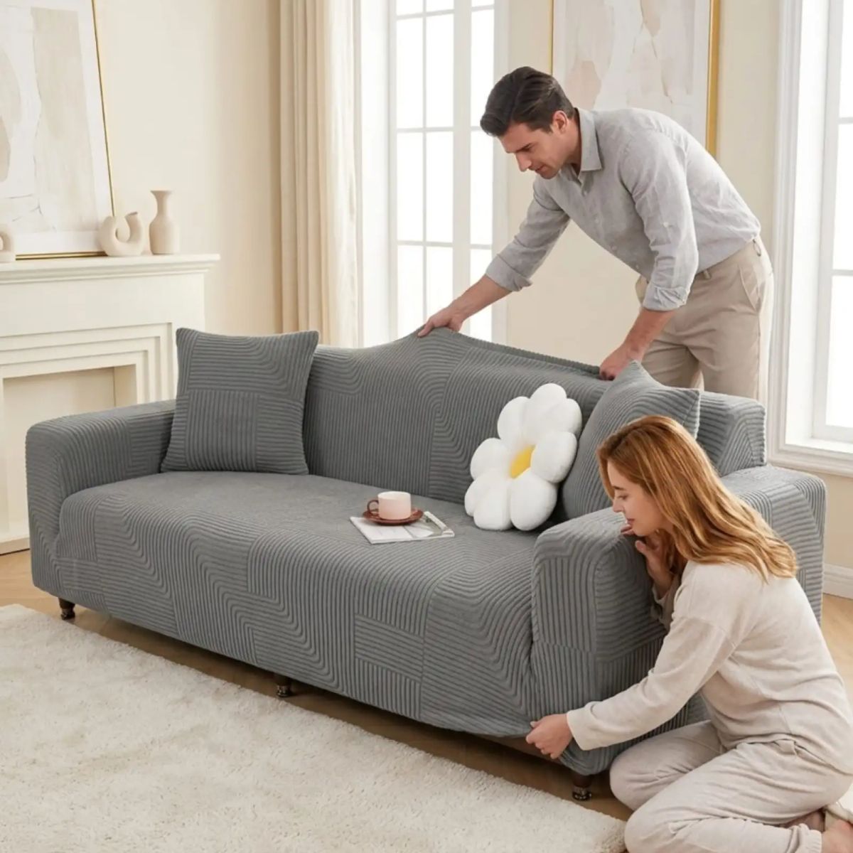 GENERICO - Funda De Sofa 2 Cuerpos Tela Polar Elastico Suave