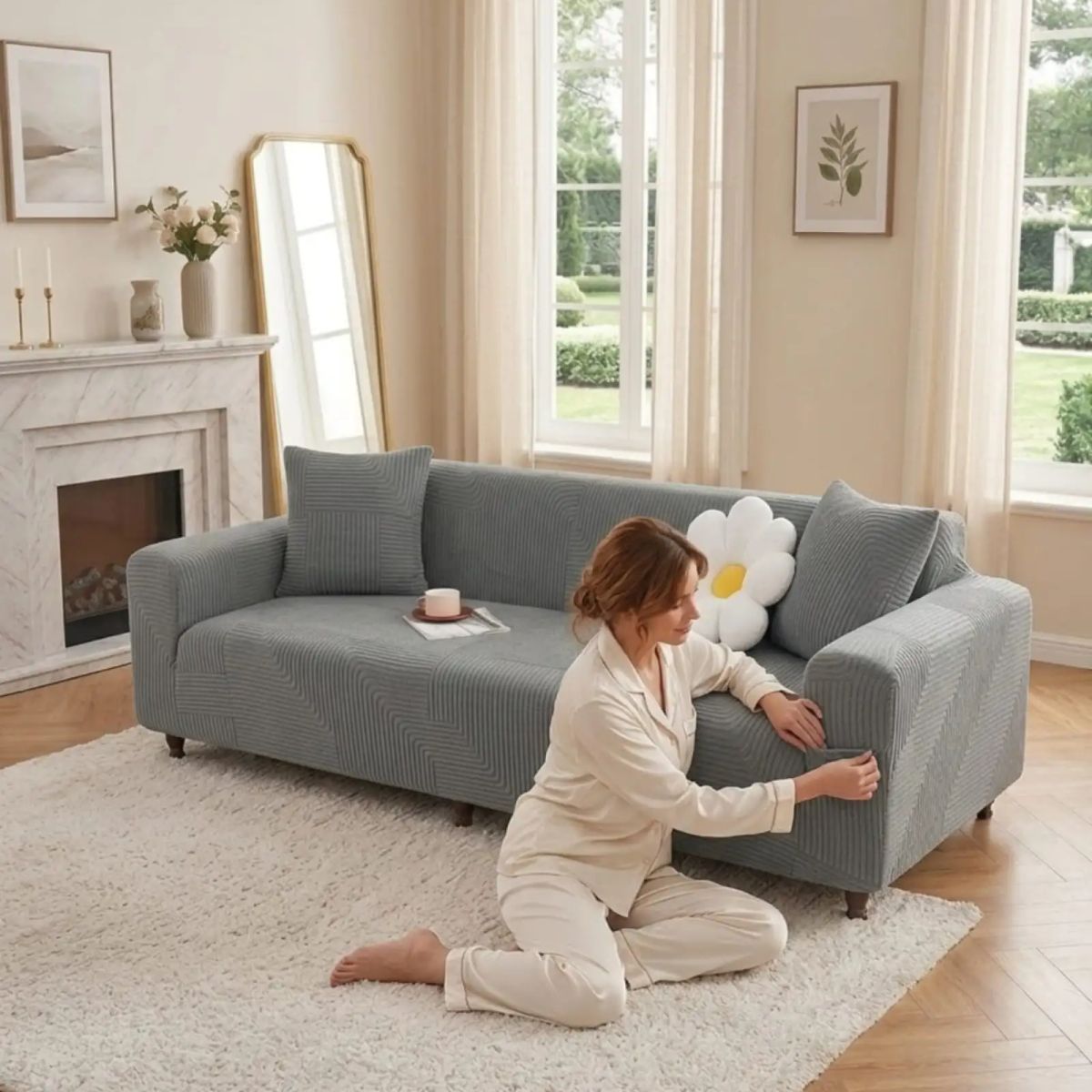 GENERICO - Funda De Sofa 2 Cuerpos Tela Polar Elastico Suave