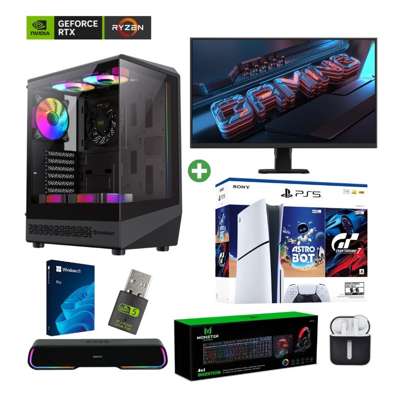 Pc Gamer AMD 7 5700X - 32GB - RTX 5060 - 2TB (Parlante + Monitor 27" + HP + PS5 ) COC-B