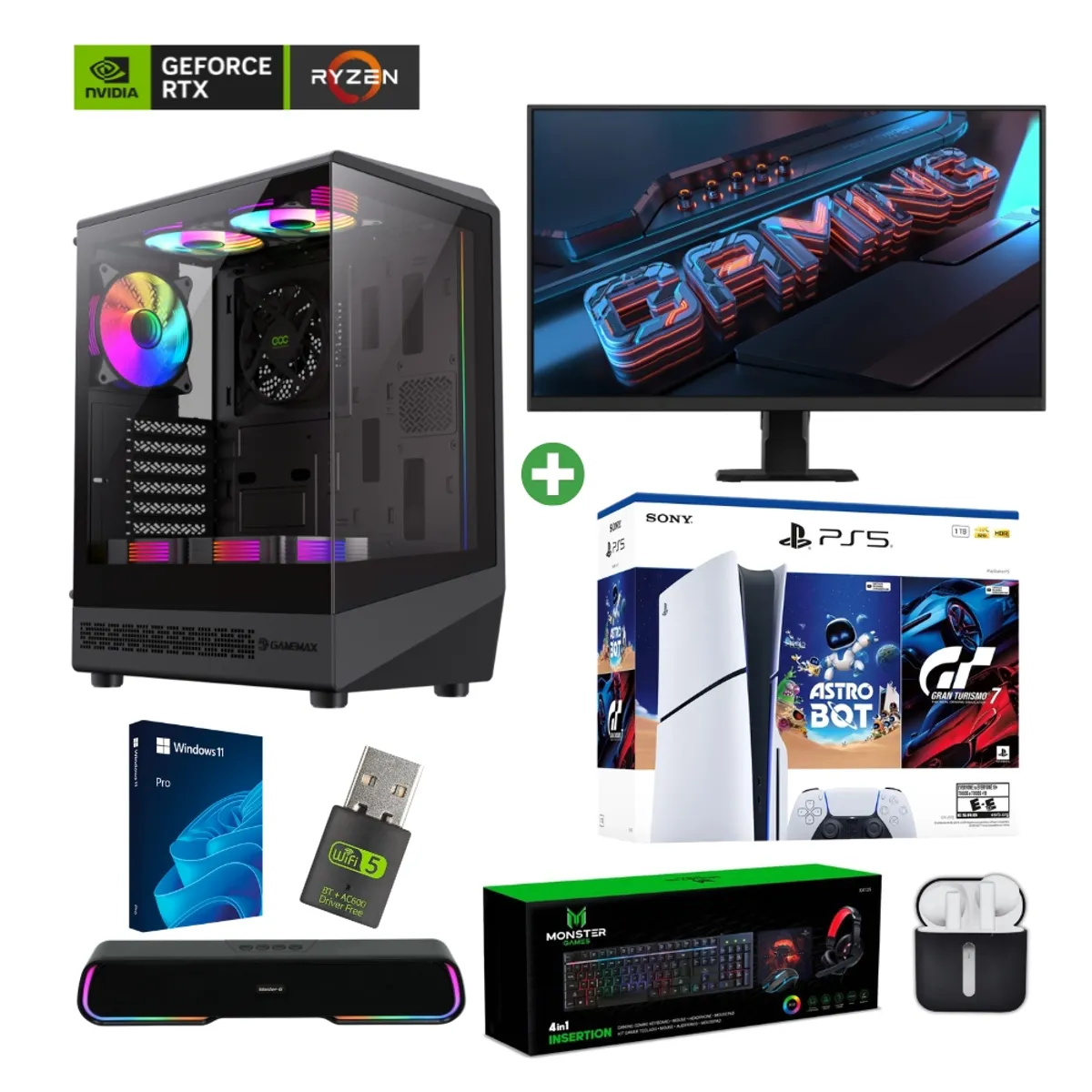 AMD CORP - Pc Gamer AMD 7 5700X - 32GB - RTX 5060 - 2TB (Parlante + Monitor 27" + HP + PS5 ) COC-B