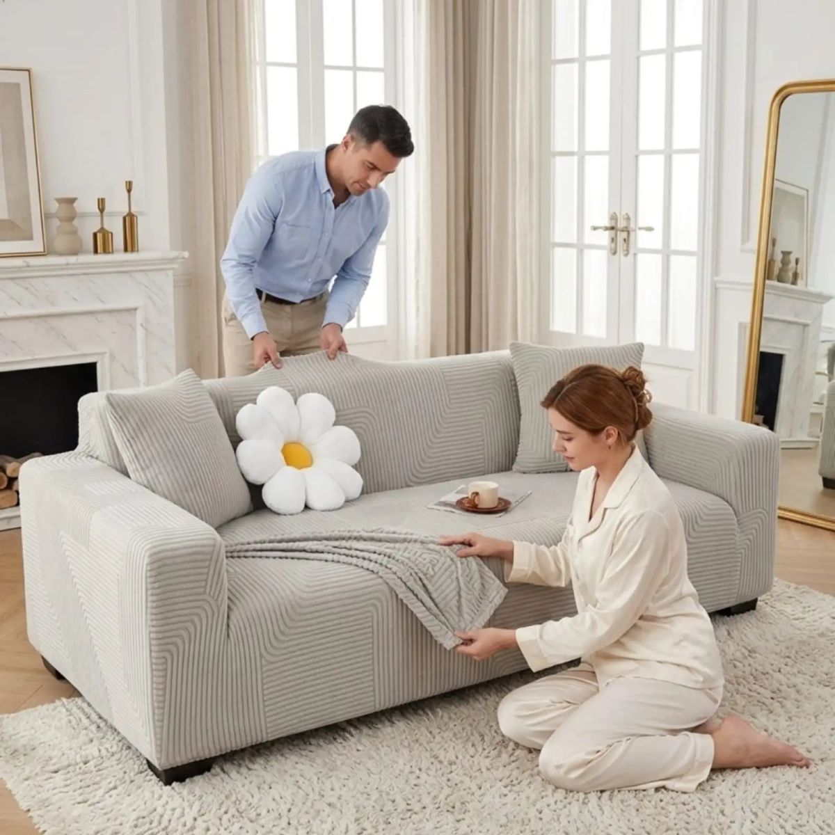 GENERICO - Funda De Sofa 3 Cuerpos Tela Polar Elastico Suave