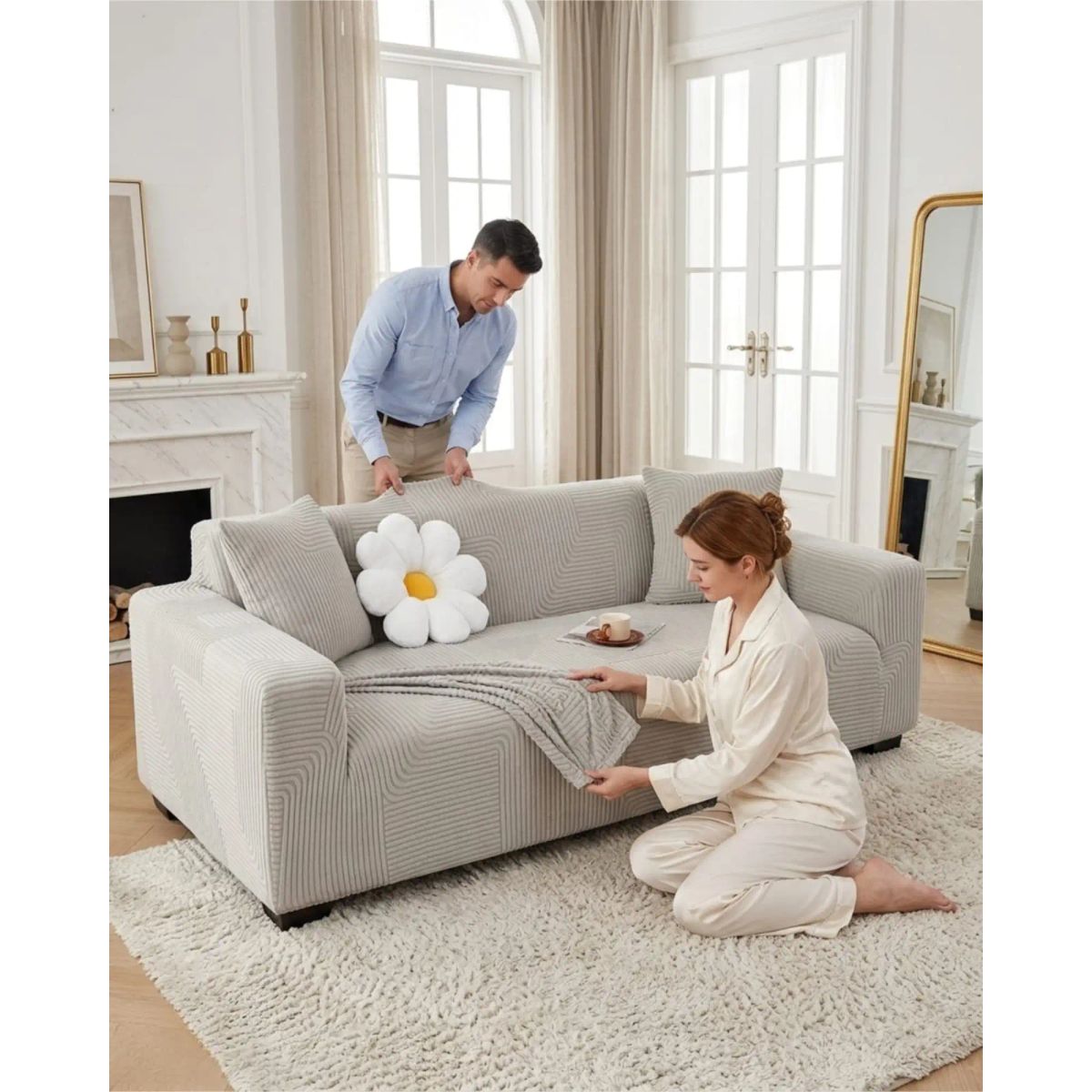 GENERICO - Funda De Sofa 3 Cuerpos Tela Polar Elastico Suave