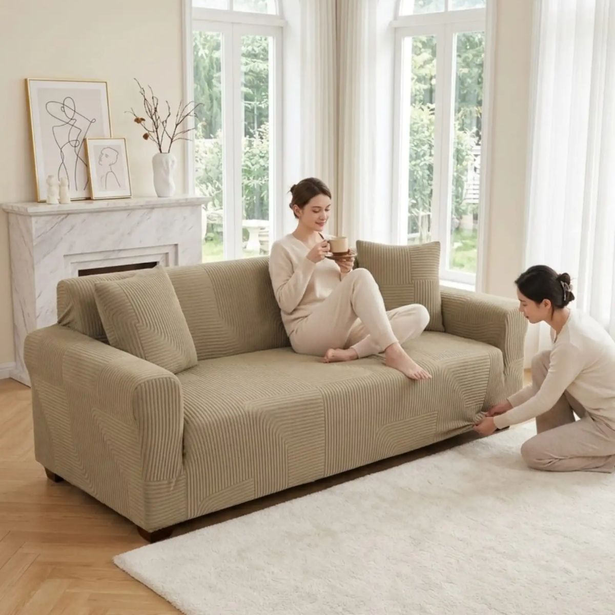 GENERICO - Funda De Sofa 4 Cuerpos Tela Polar Elastico Suave