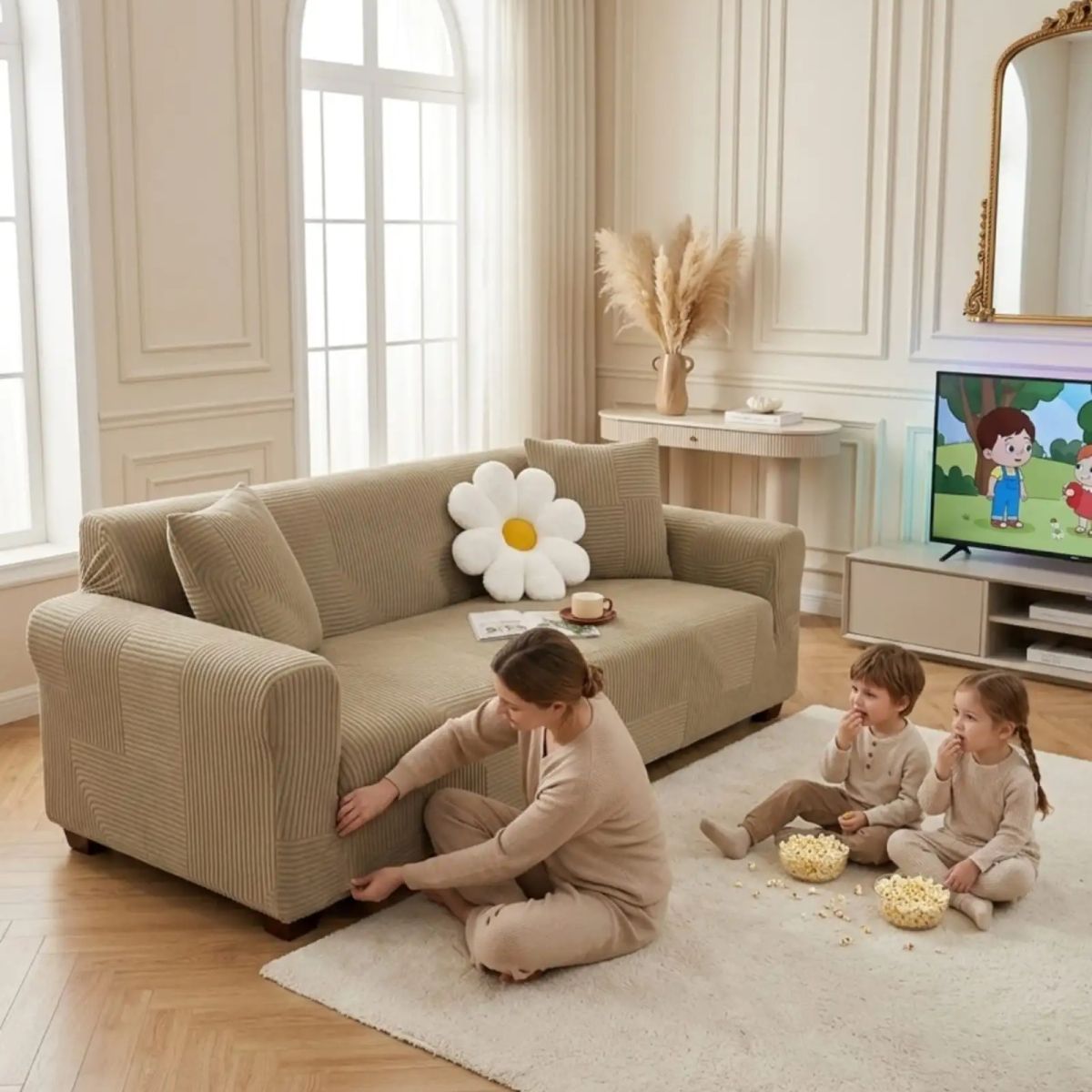 GENERICO - Funda De Sofa 4 Cuerpos Tela Polar Elastico Suave