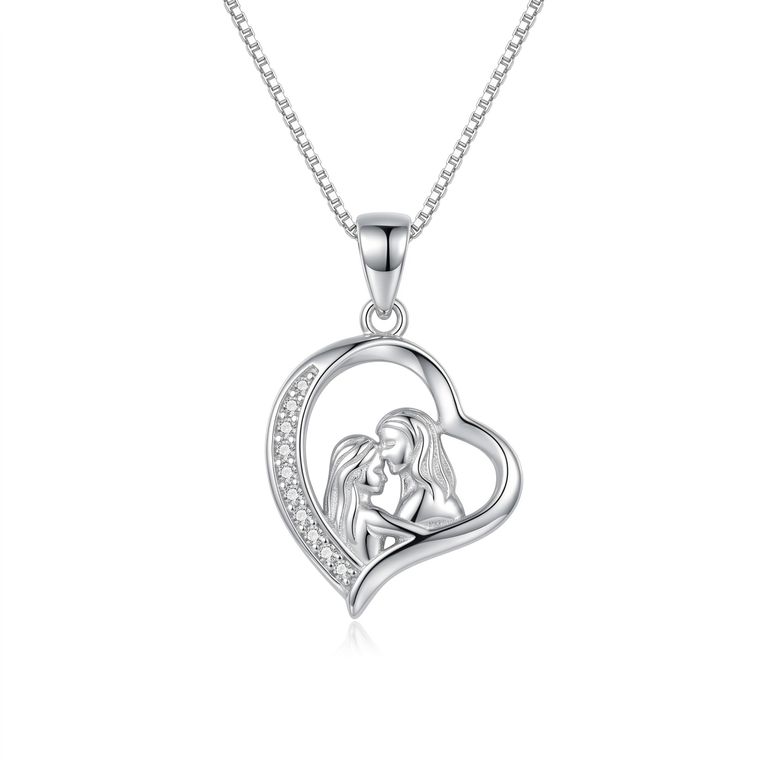 Collar Mama e hija Circon Plata Ley 925 Plateado TALLA UNICA