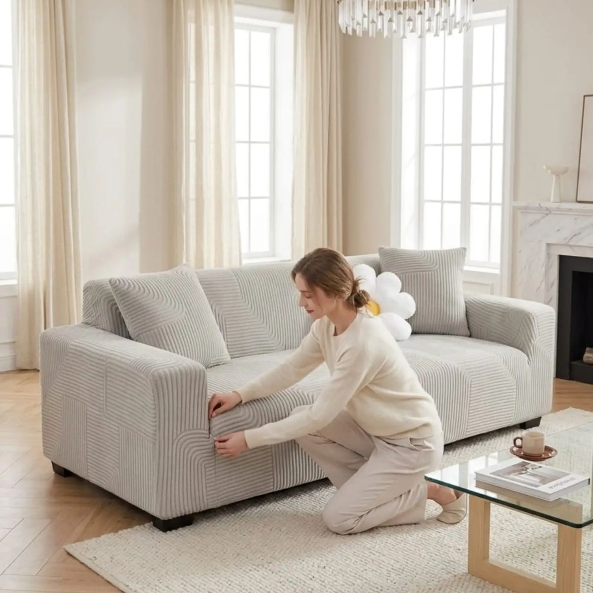 GENERICO - Funda Para Sofa 4 Cuerpos Diseño Moderno De Polar
