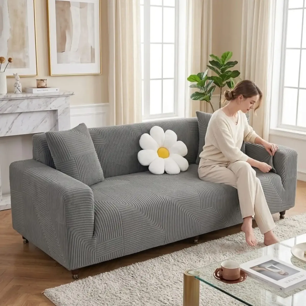 GENERICO - Funda Elástica Para Sofa 3 Cuerpos Polar Texturizado