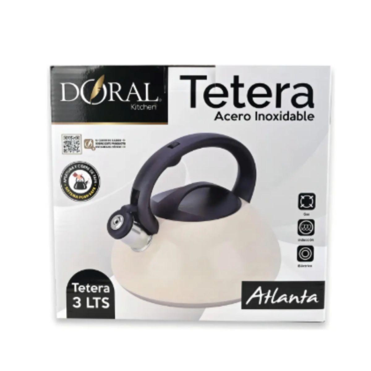 DORAL - Tetera Acero Inoxidable Con Pito 3.0 Litros - Línea Atlanta (Color Beige)