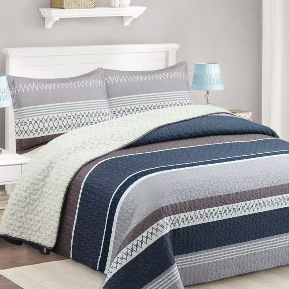 GENERICO - CUBRECAMA QUILT SHERPA POLIALGODON CHIPORRO ULTRA SUAVE