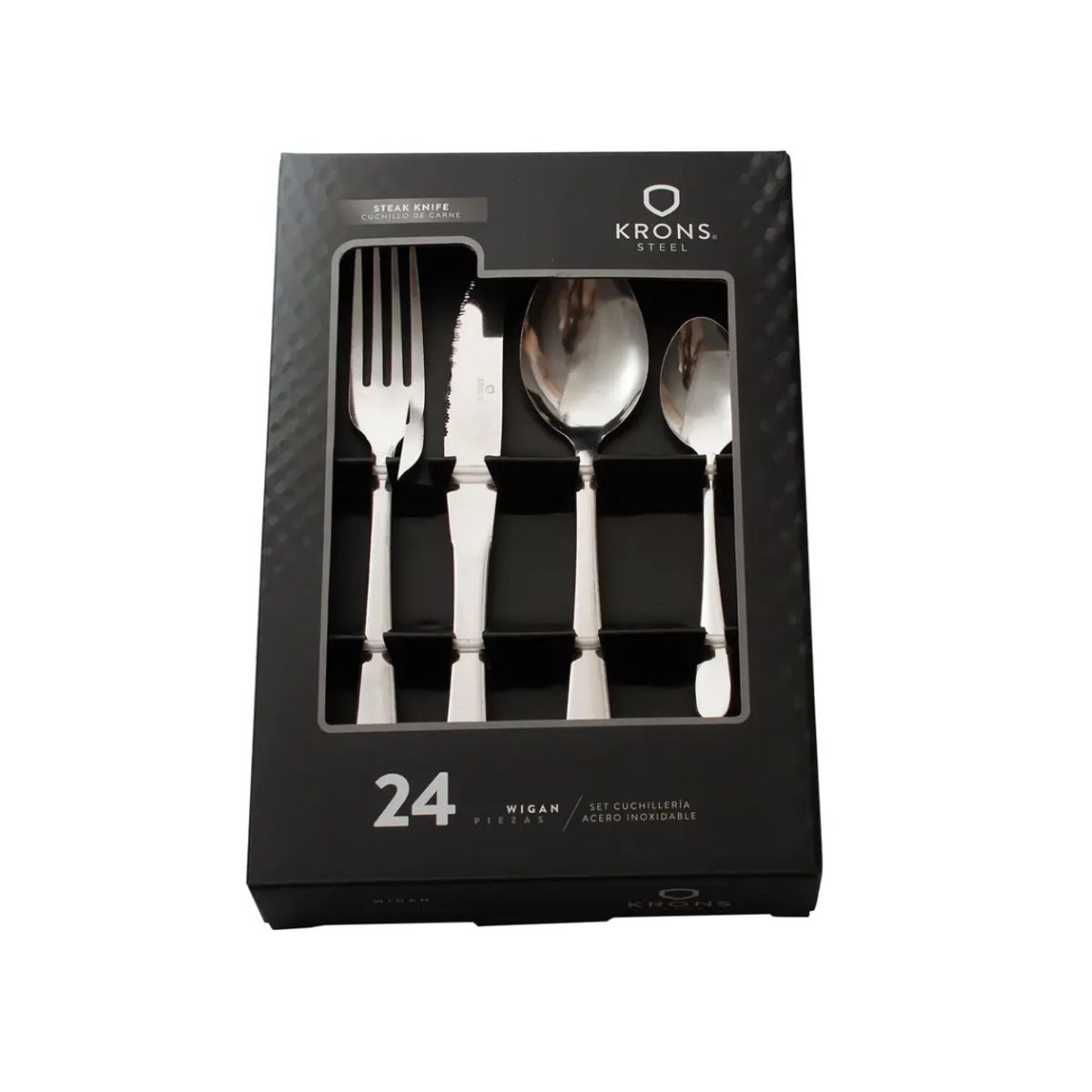 KRONS - Juego Cubiertos Carne Wigan Krons 24 Piezas Acero Inox Color Transparente