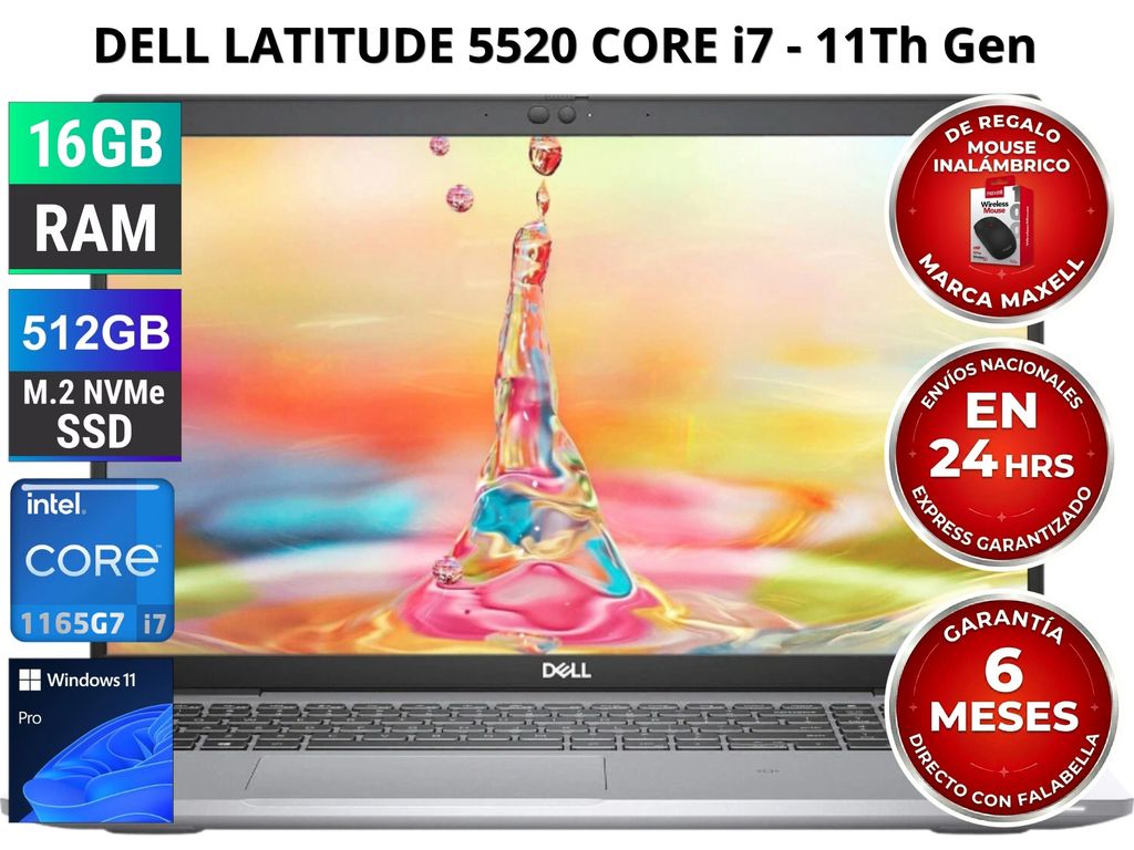 Latitude 5520 Core i7 11va Gen 16GB RAM 512GB SSD Win11 Pro Reacondicionado - Garantía 6 Meses