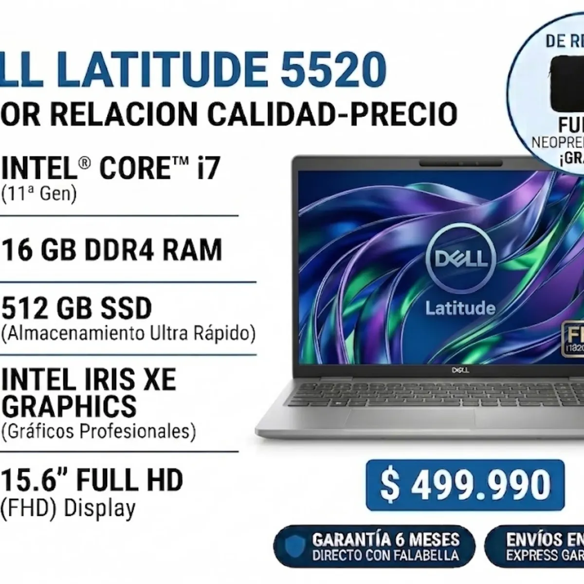 DELL - Notebook Reacondicionado Dell Intel Core i7 11va Gen 16GB RAM 512GB SSD Win11 Pro Garantía 6 Meses