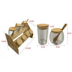 GENERICO - Set Condimentero de Vidrio con Base de Madera y Cucharas