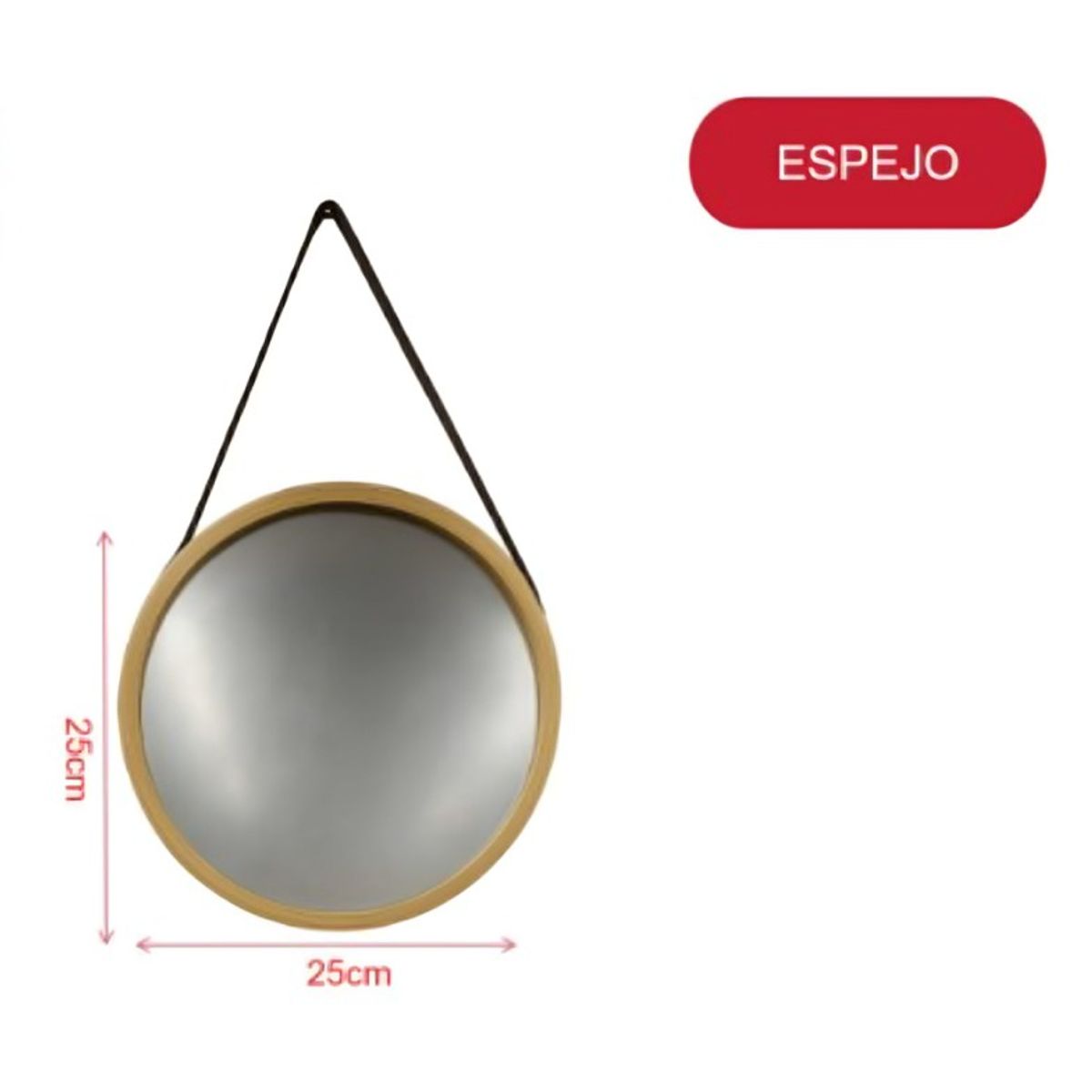 GENERICO - Espejo Decorativo Redondo con Marco y Colgante Espejo de Pared