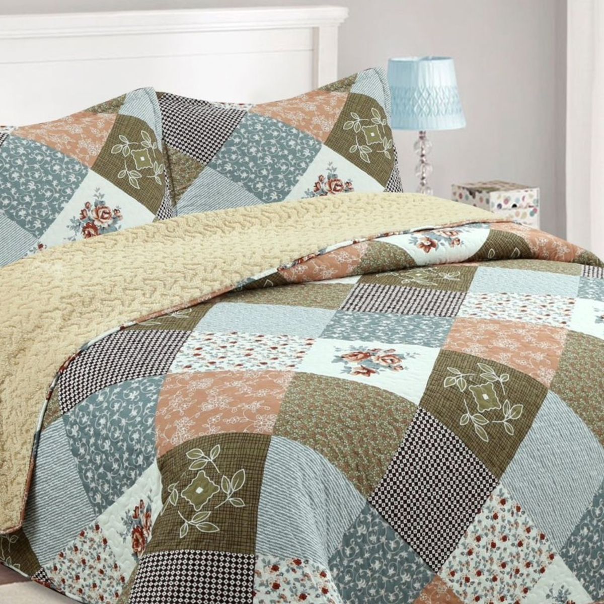 GENERICO - CUBRECAMA QUILT SHERPA POLIALGODON CHIPORRO ULTRA SUAVE