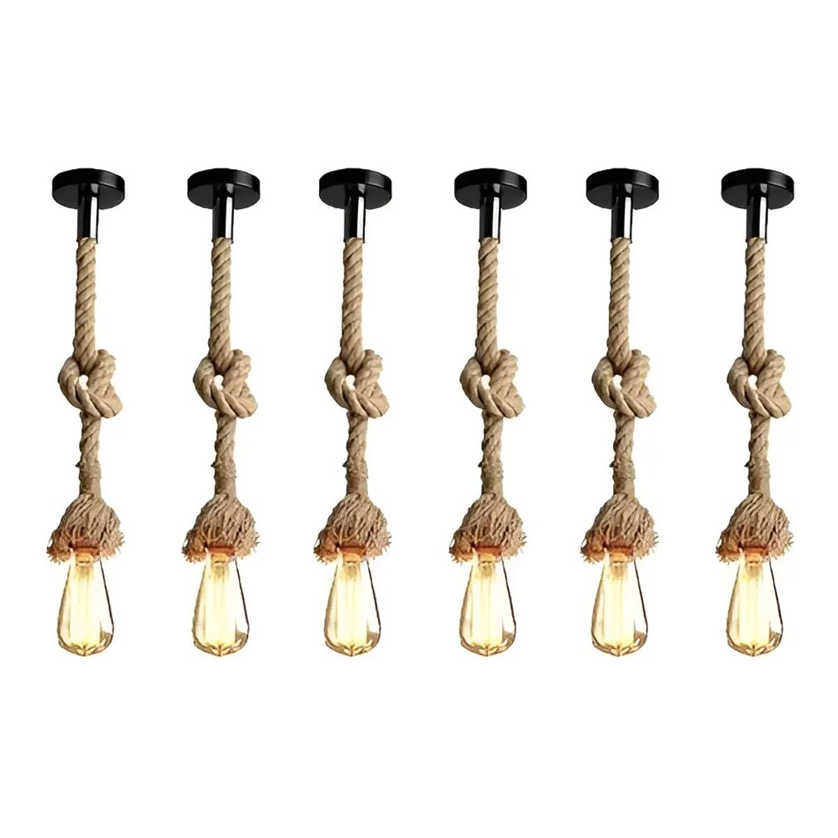 GENERICO - Pack 5 Lampara Colgante Soga Decorativo Vintage E27 Estructura Marrón +  5 bombilla