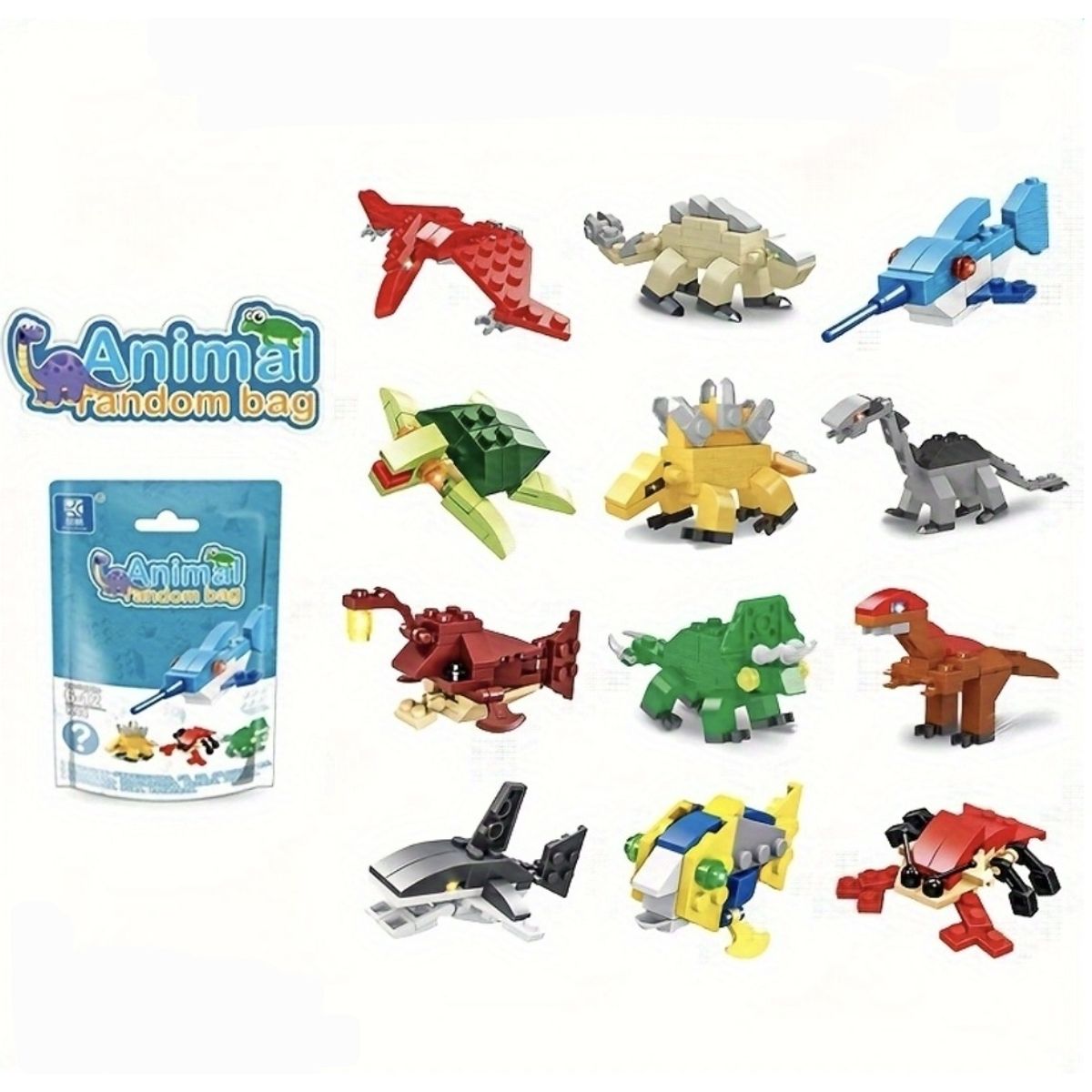 GENERICO - Bloques Mini 6 Piezas Dinosaurio y Animales Marinos Surtido.