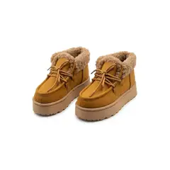 GENERICO - Botin Mujer Plataforma Chiporro Invierno Forrado Beige