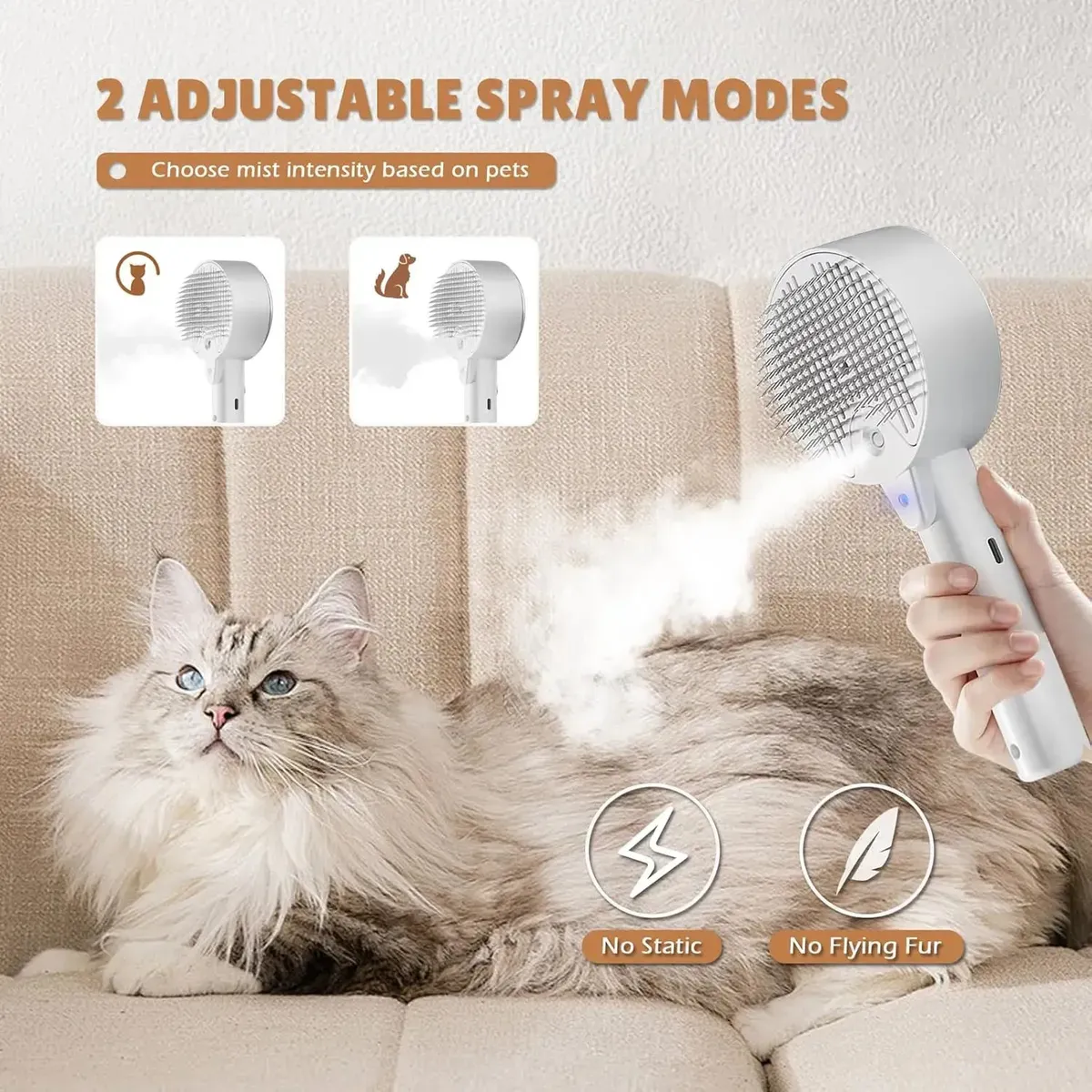 KUANGYE - Cepillo De Vapor Autolimpiante 4 En 1 Para Perros Y Gato