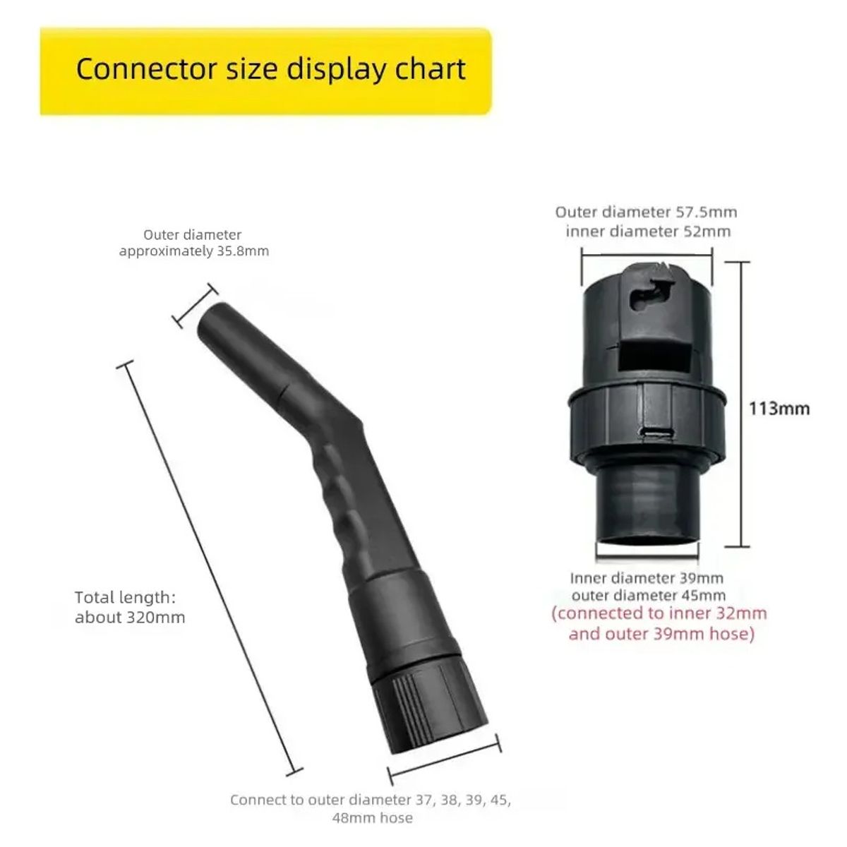 KUANGYE - 2,5m Manguera Aspiradora Para Luster Con Conectores 1 1/4in