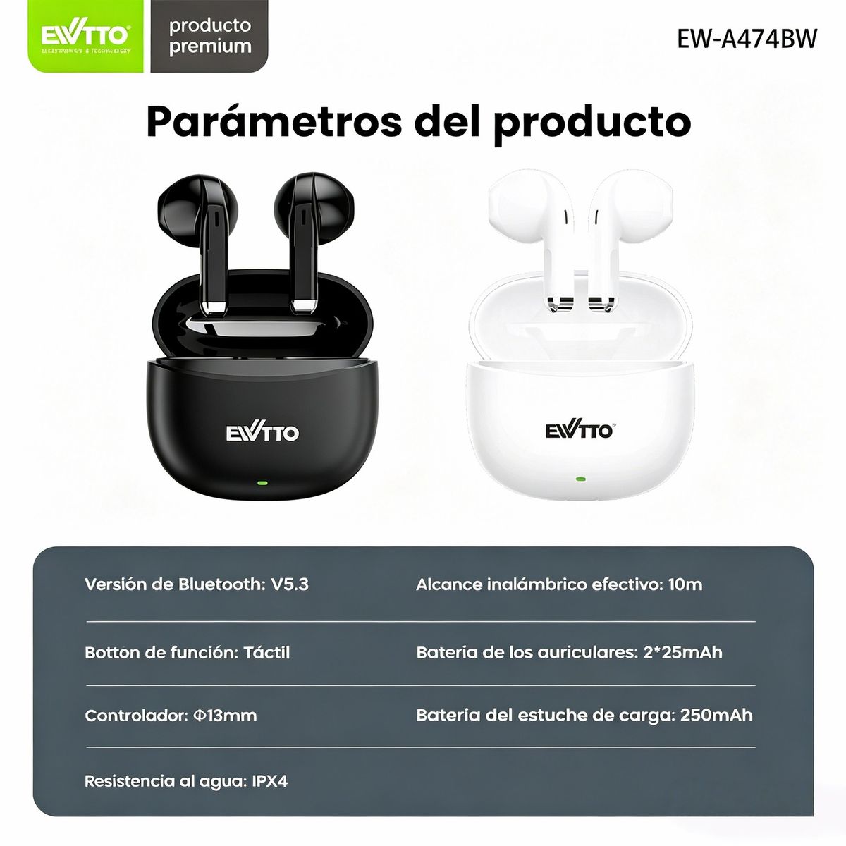 EWTTO - Audífonos TWS Bluetooth EWTTO 5.3 3-4h Batería Estéreo 2 Colores