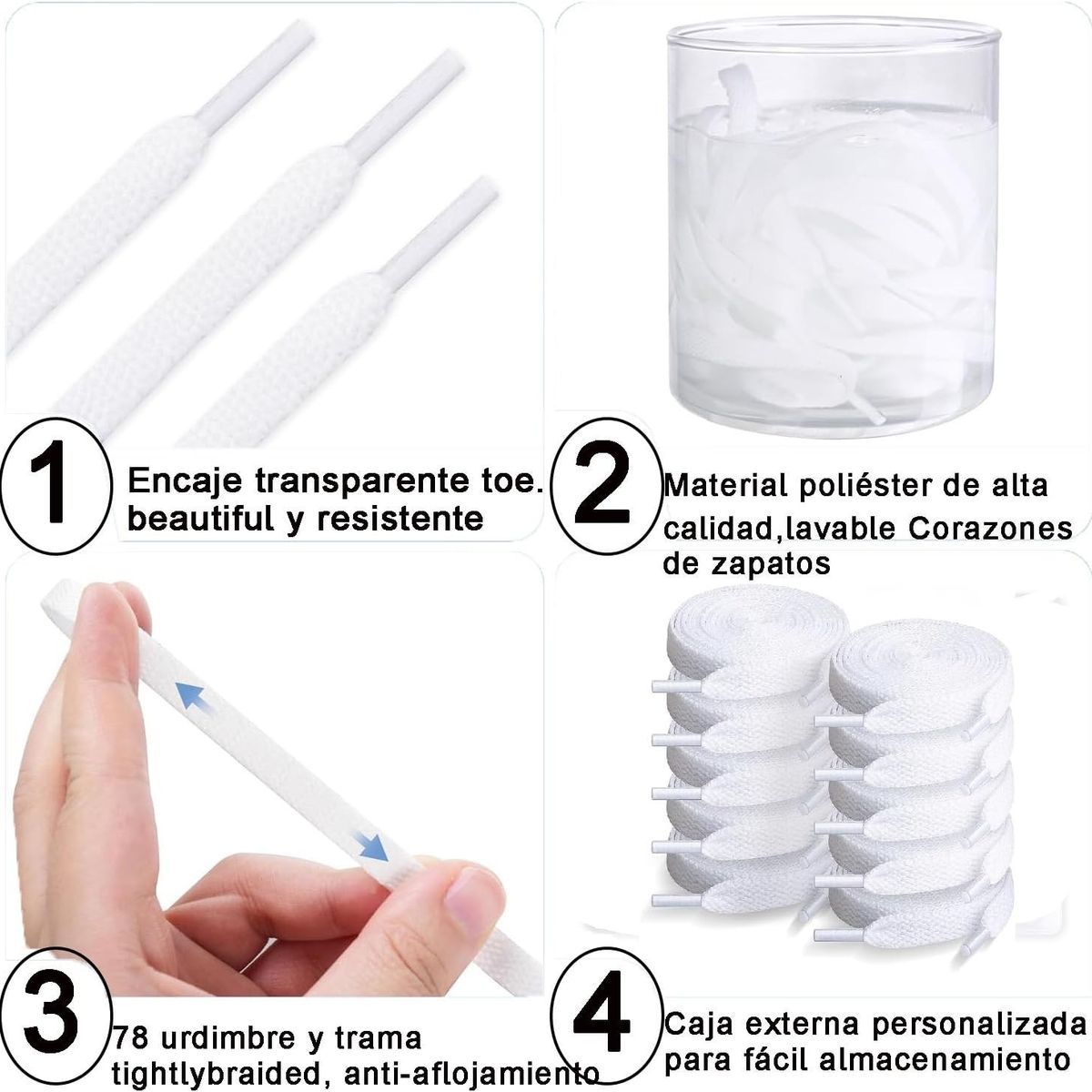 KUANGYE - Pack 6 Pares De Cordones De Zapatilla Blanco 120CM