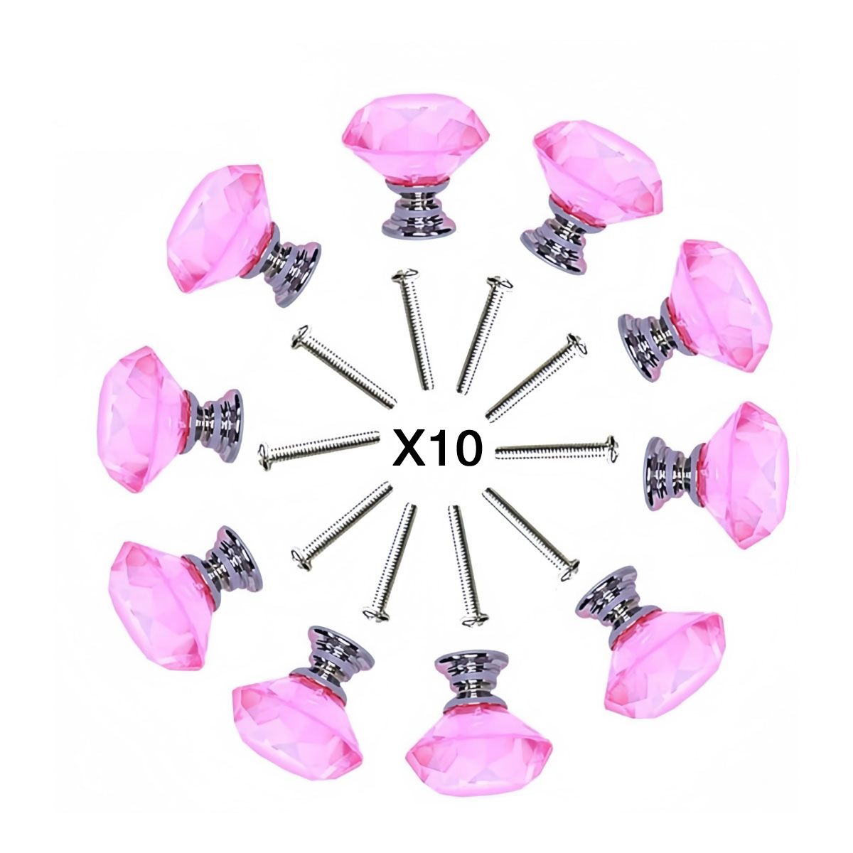 VIDA BUENAS - Tirador Cristal Forma Diamante Para Cajón Rosa 10pcs