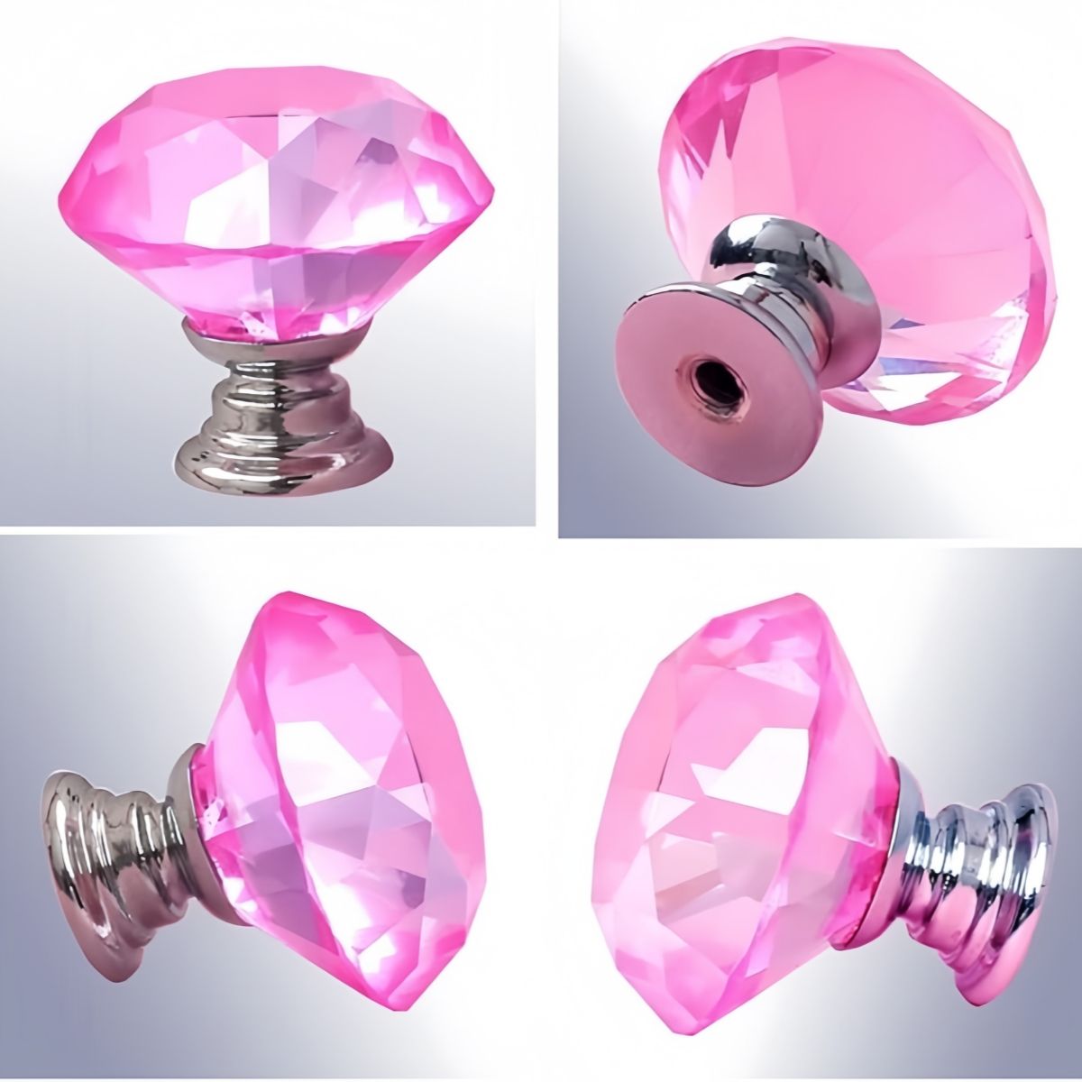VIDA BUENAS - Tirador Cristal Forma Diamante Para Cajón Rosa 10pcs