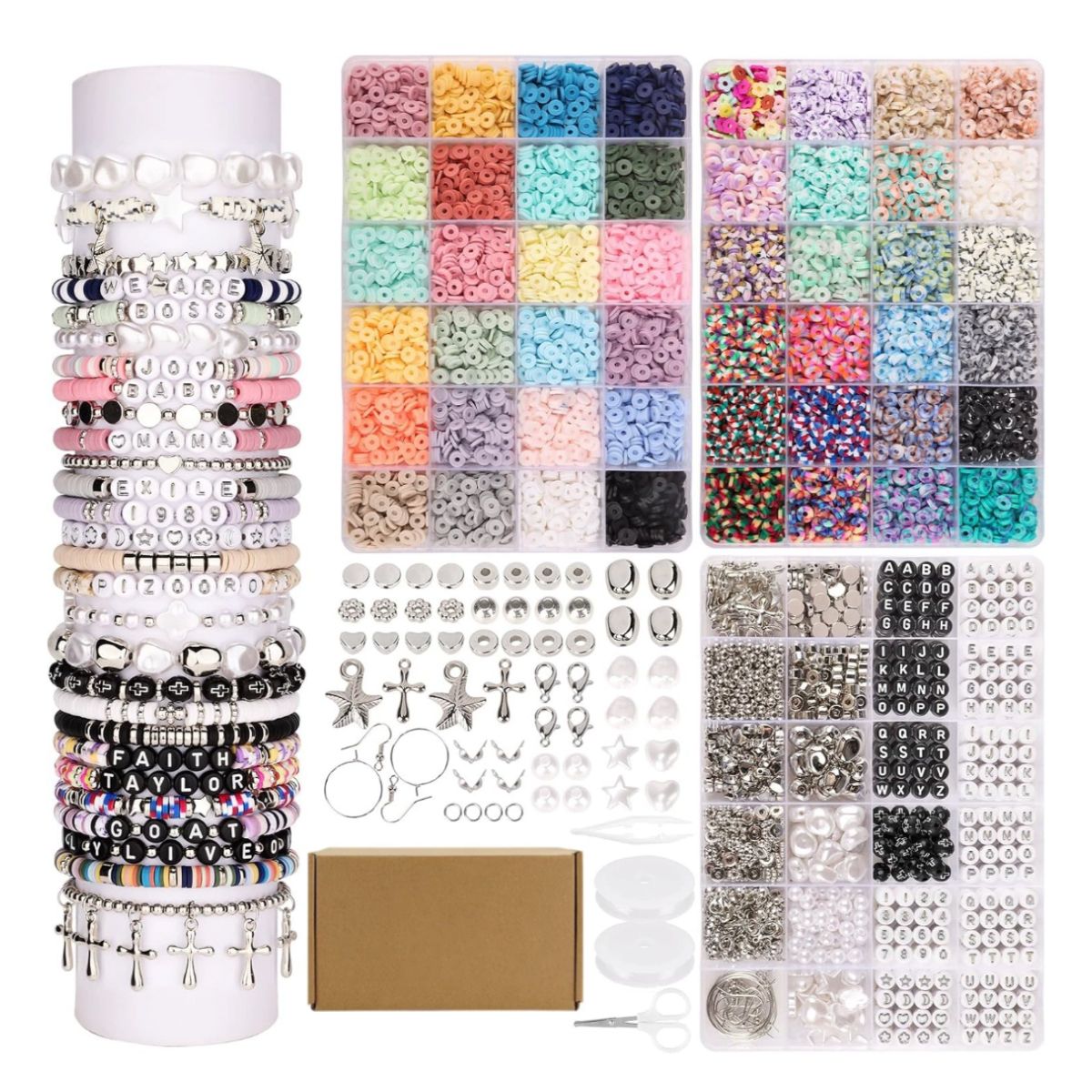 KINDA NICE - Juego De Cuentas 48 Colores Y Letra 10500 Kit Hacer Pulseras