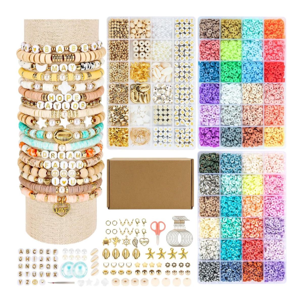 KINDA NICE - Juego De Cuentas 48 Colores Y Letra 10500 Kit Hacer Pulseras