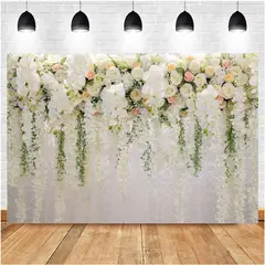 KUANGYE - Fondo Telon Para Fotografia Y Decoracion Rosas Blancas De 2,7 x 1,8 m