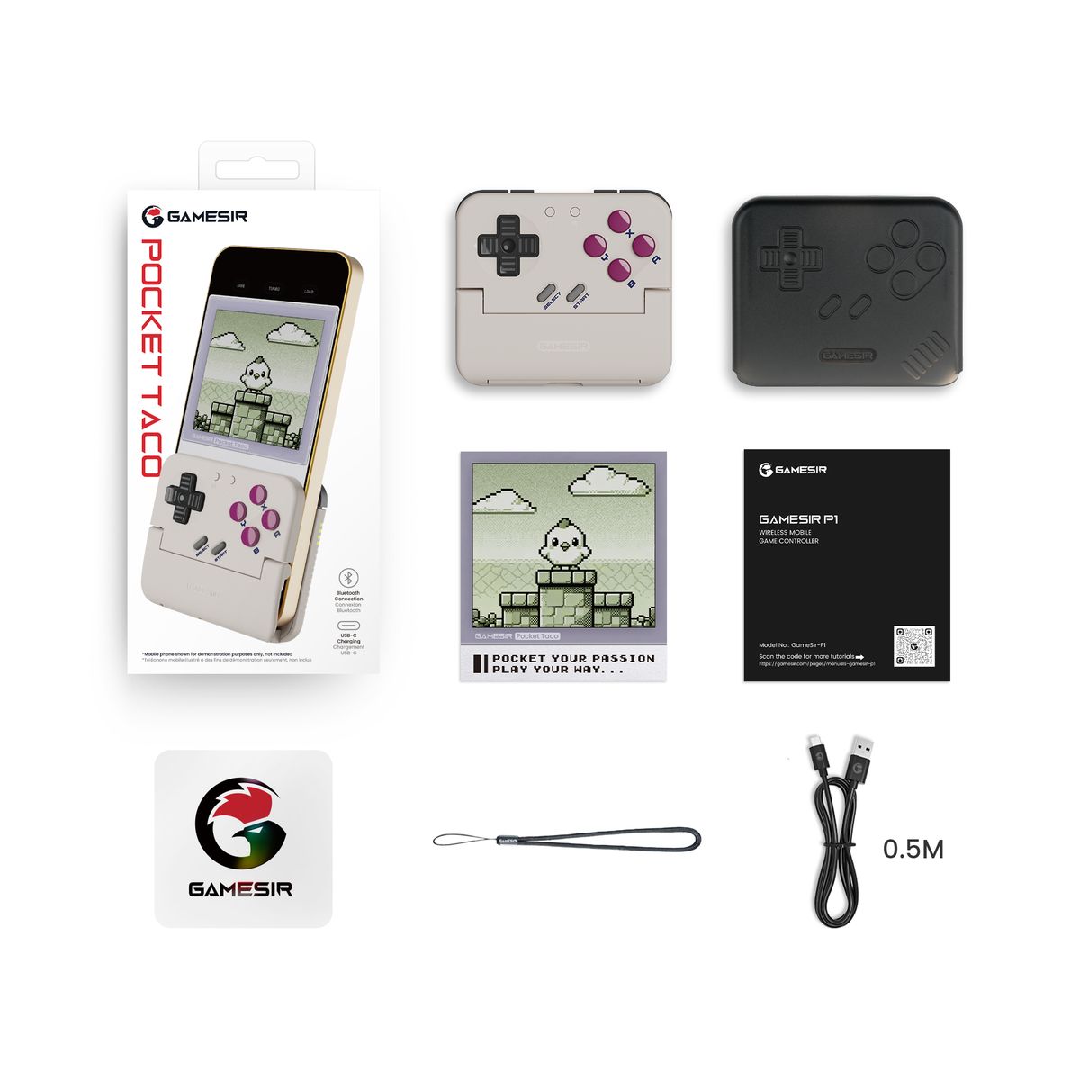 GAMESIR - Control retro vertical GameSir Pocket Taco, mando portátil tipo abrazadera para juegos arcade
