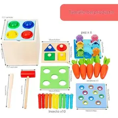 EVERSO - Juguete Montessori Madera 5 en 1 Clasificación Colores Bebé 1-3 Años