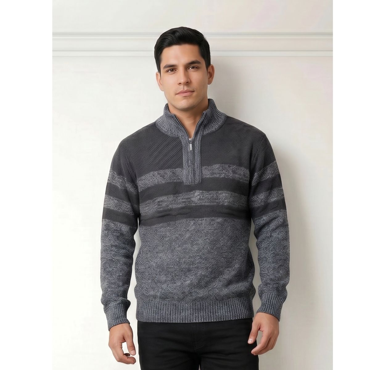 LIKE SHOP - Chaleco Sweater Frisado Hombre Cuello Alto Medio Cierre 2098