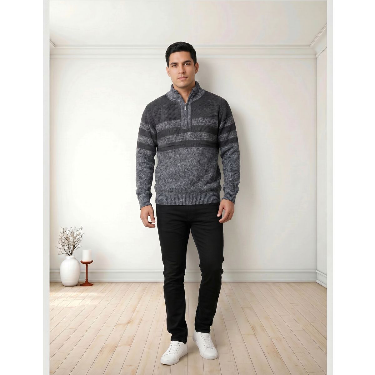 LIKE SHOP - Chaleco Sweater Frisado Hombre Cuello Alto Medio Cierre 2098
