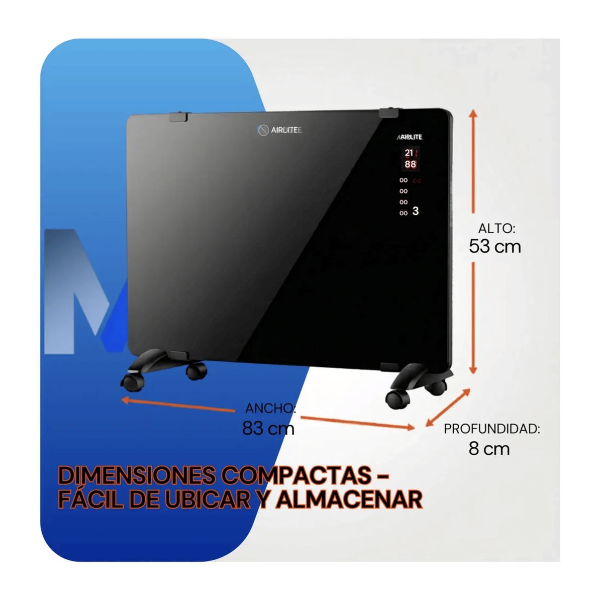 AIROLITE - Calefactor Convector Panel Airolite Co-rp 2000 Espejo Negro