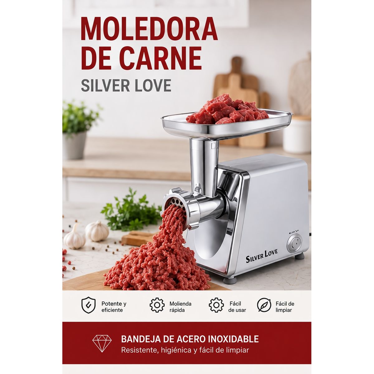 MOVI - Moledora de Carne de Acero Inoxidable Calidad Industrial para tu Cocina