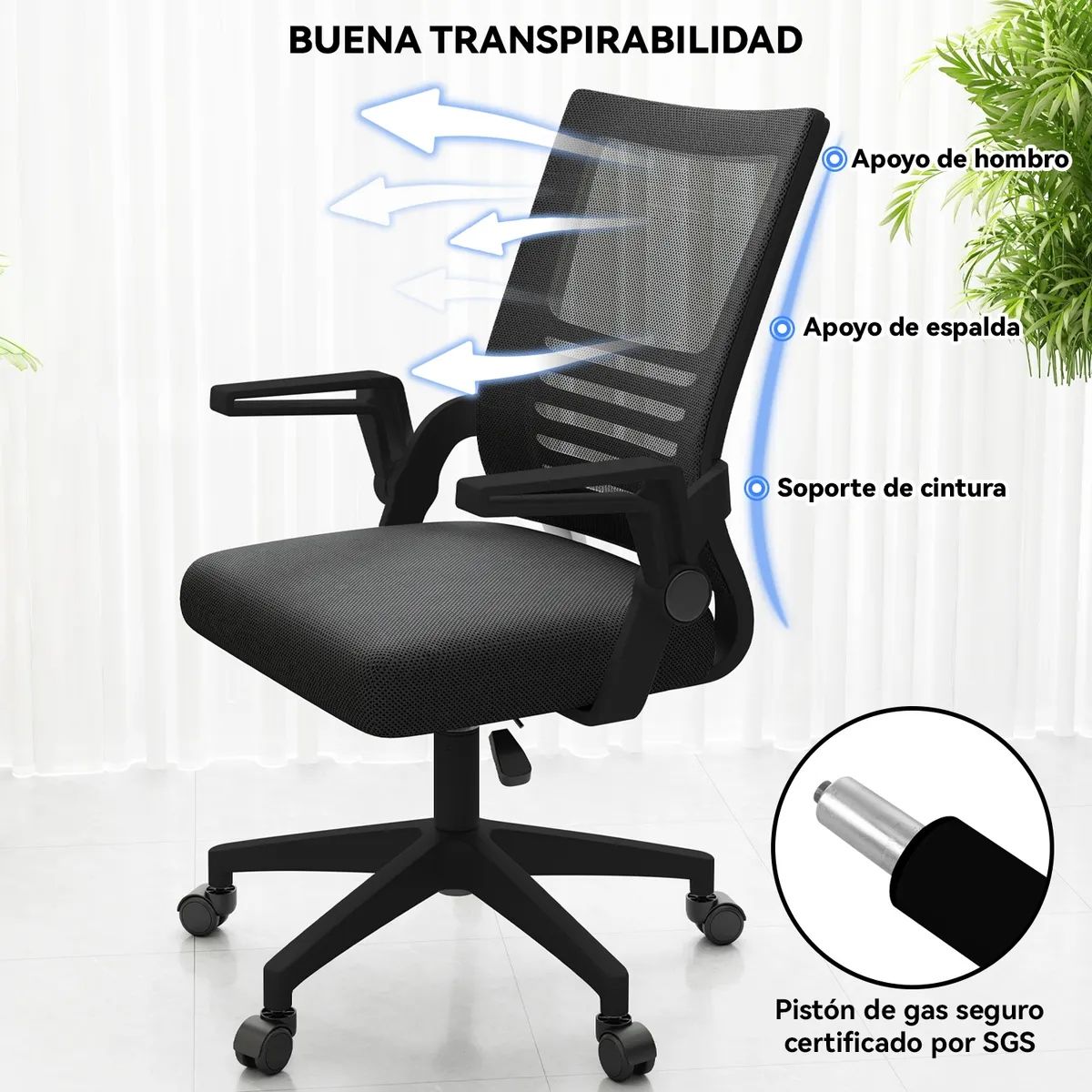 VIDITA - Silla Escritorio Emilia Oficina Ergonomica Acolchada Negra