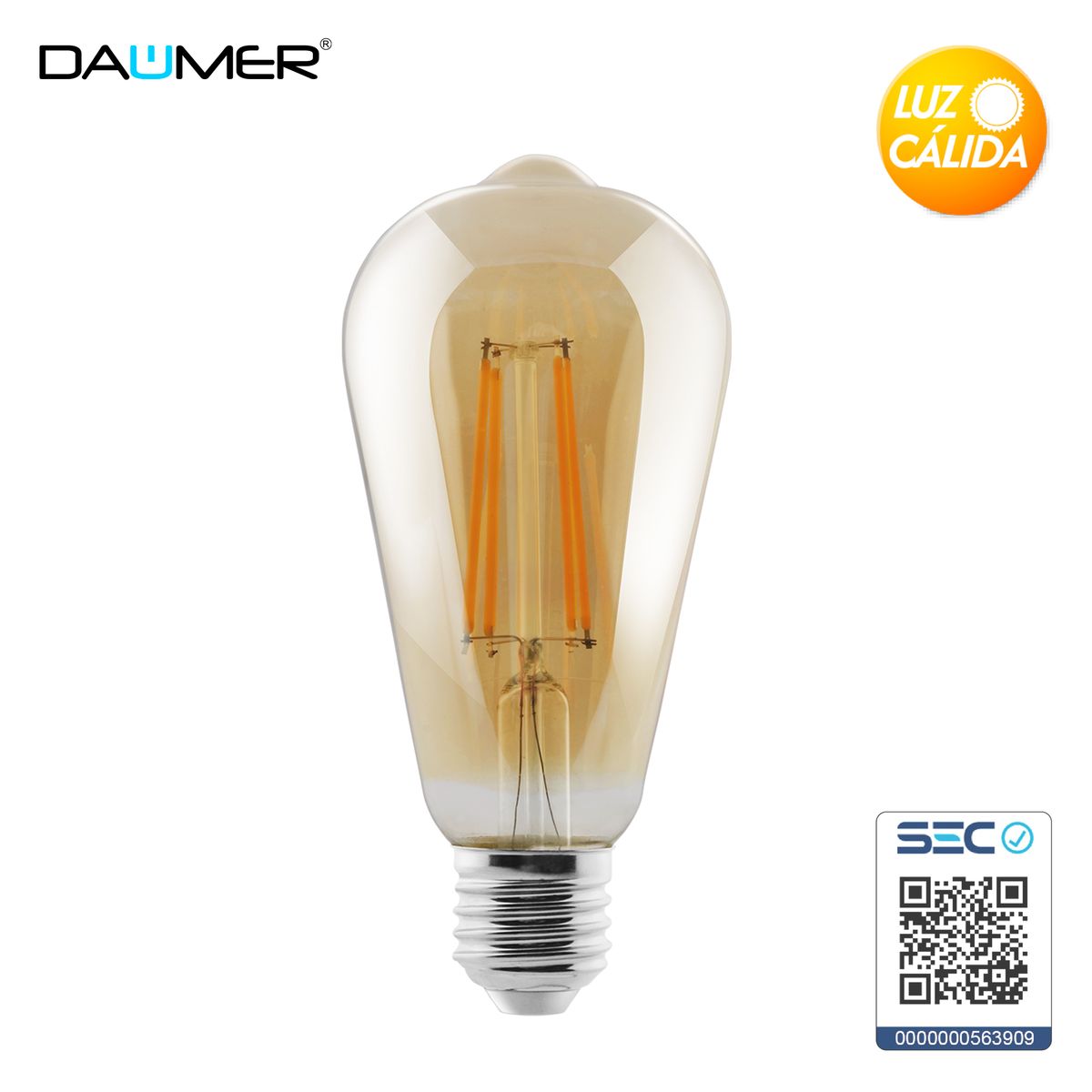 AMPOLLETA FILAMENTO 8W AMBAR ST64 E27 2500K DAUMER, marca DAUMER - Foto Principal