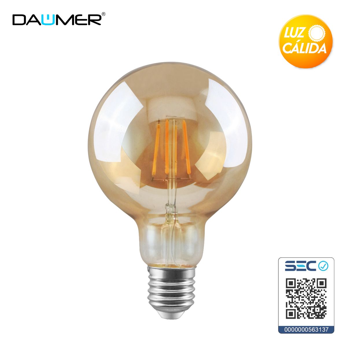 AMPOLLETA FILAMENTO 8W AMBAR G95 E27 2500K DAUMER, marca DAUMER - Foto Principal