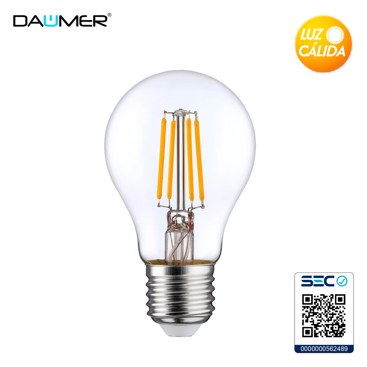 AMPOLLETA FILAMENTO 7W CLARA A60 E27 2700K DAUMER, marca DAUMER - Foto Principal