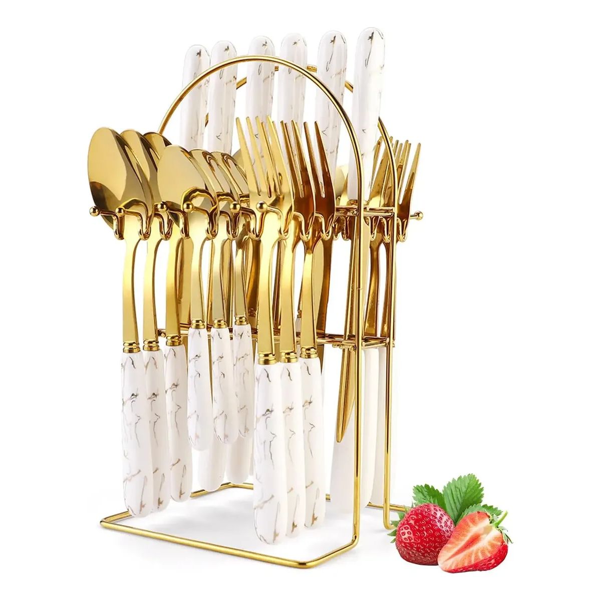 EVERSO - Juego De Cubiertos 24 Piezas Acero Inoxidable Con Soporte BLANCO