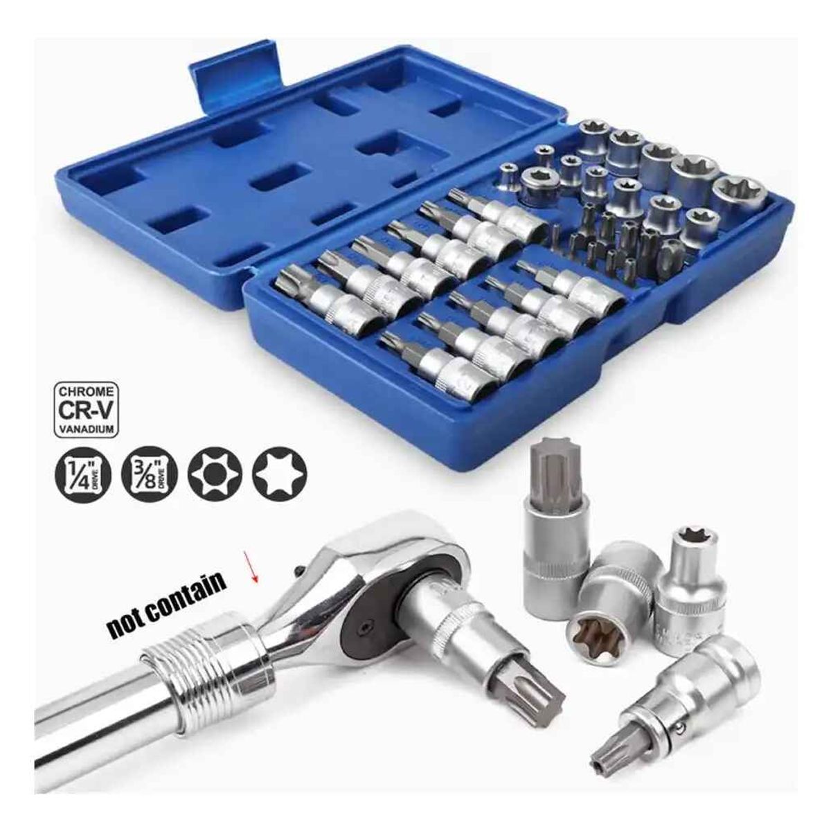 GENERICO - Kit Dados 34 Piezas 3/8 Torx Estrella Hembra Macho Mecanica