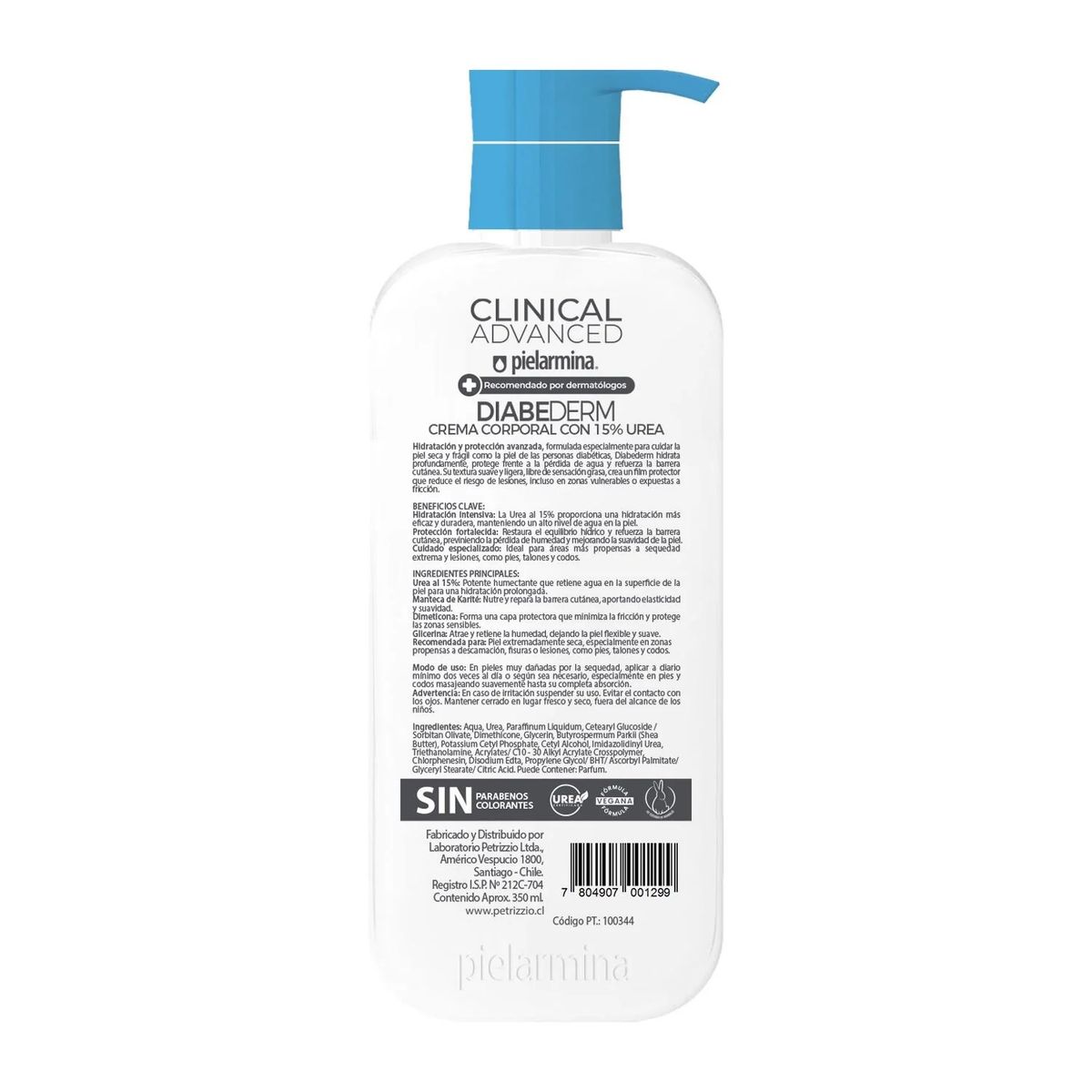 PIELARMINA - Crema Corporal Diabederm Reparación Profunda Clinical Advanced 15% Urea, 350 ML - PIELARMINA