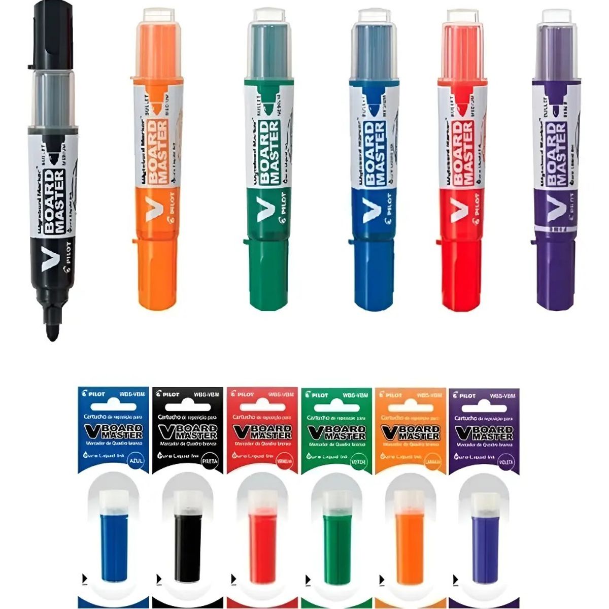 PILOT - Pack 6 Plumon De Pizarra Pilot Vboard + 6 Cartuchos Recargas
