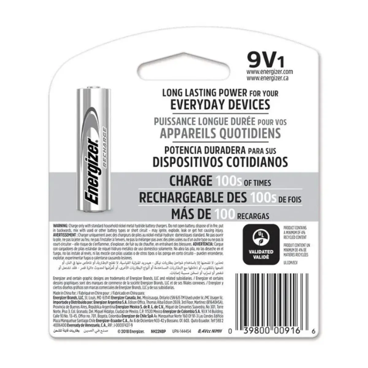 ENERGIZER - Pila Energizer 9v Recargable Blister 1 Unidad