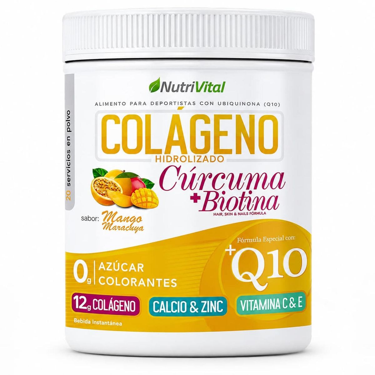 NUTRIVITAL - Colágeno Hidrolizado Q10 con Cúrcuma y Biotina 300 Grs Nutrivital