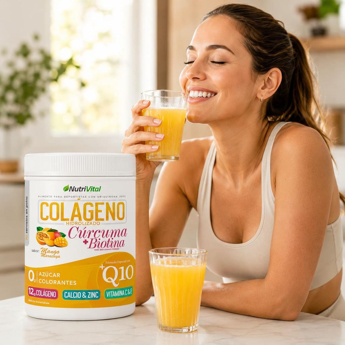 NUTRIVITAL - Colágeno Hidrolizado Q10 con Cúrcuma y Biotina 300 Grs Nutrivital